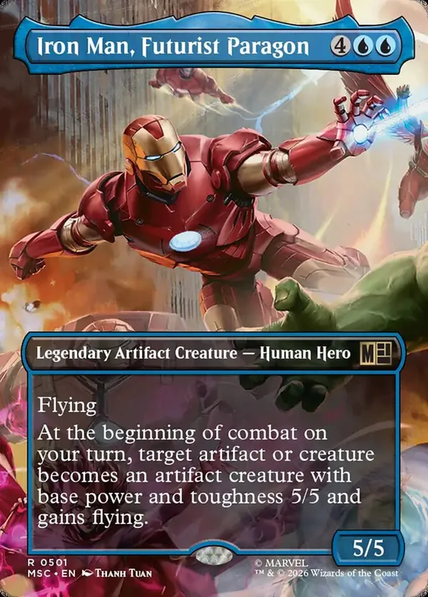 iron man mtg card Secret Lair x Marvel's Featuring Iron Man, Titan of Innovation! then you may sacrifice a noncreature artifact Tony Stark Invincible Iron Man