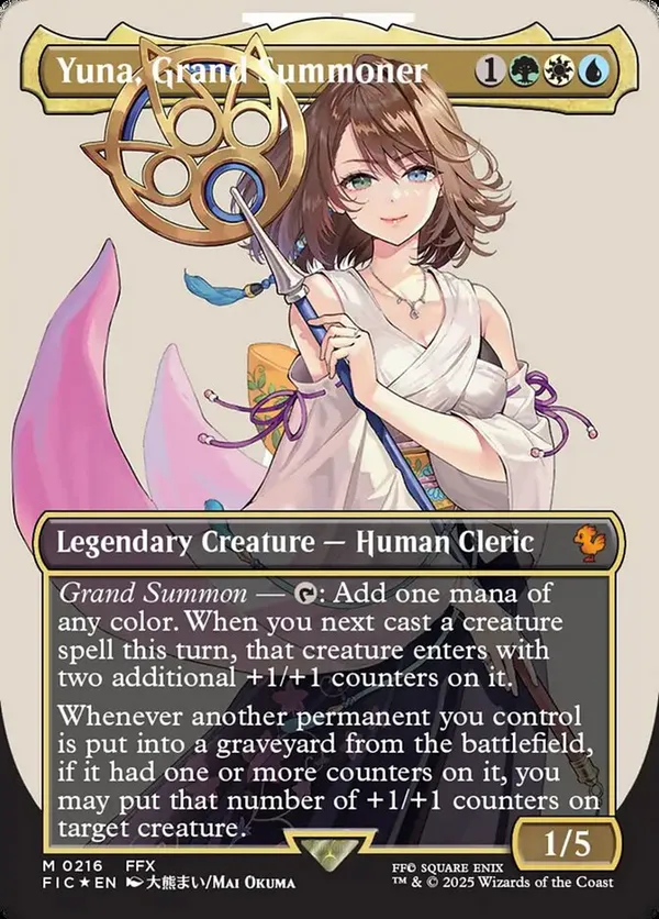 mtg ff 大召喚士、ユウナ foil M 2080 Yuna, Grand Summoner (Borderless) (Surge Foil) • Commander