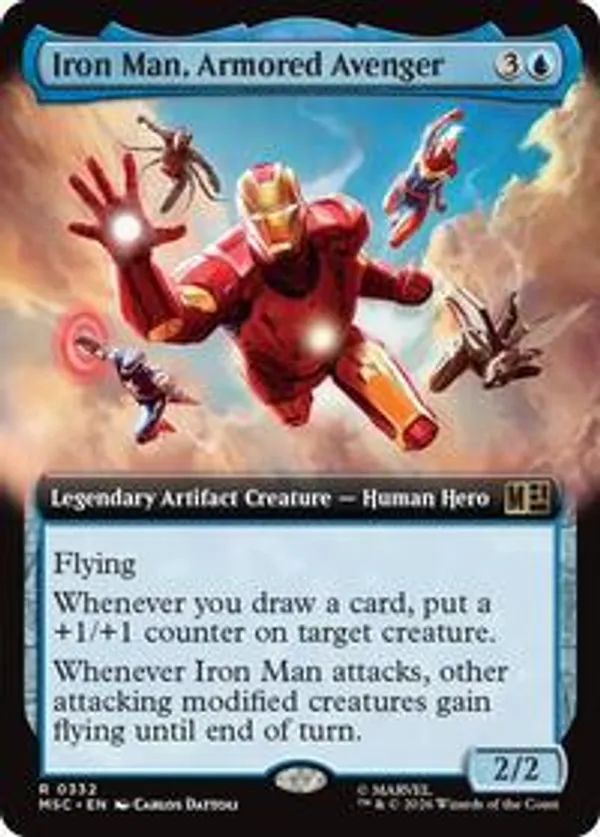 iron man mtg cards #5 KEVIN GLINT MAGIC: THE GATHERING VARIANT -- [05-13-26] haste Genius Industrialist  Whenever Iron Man attacks Iron Man, Titan Of Innovation
