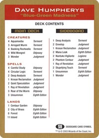 2003 Dave Humpherys Decklist Card